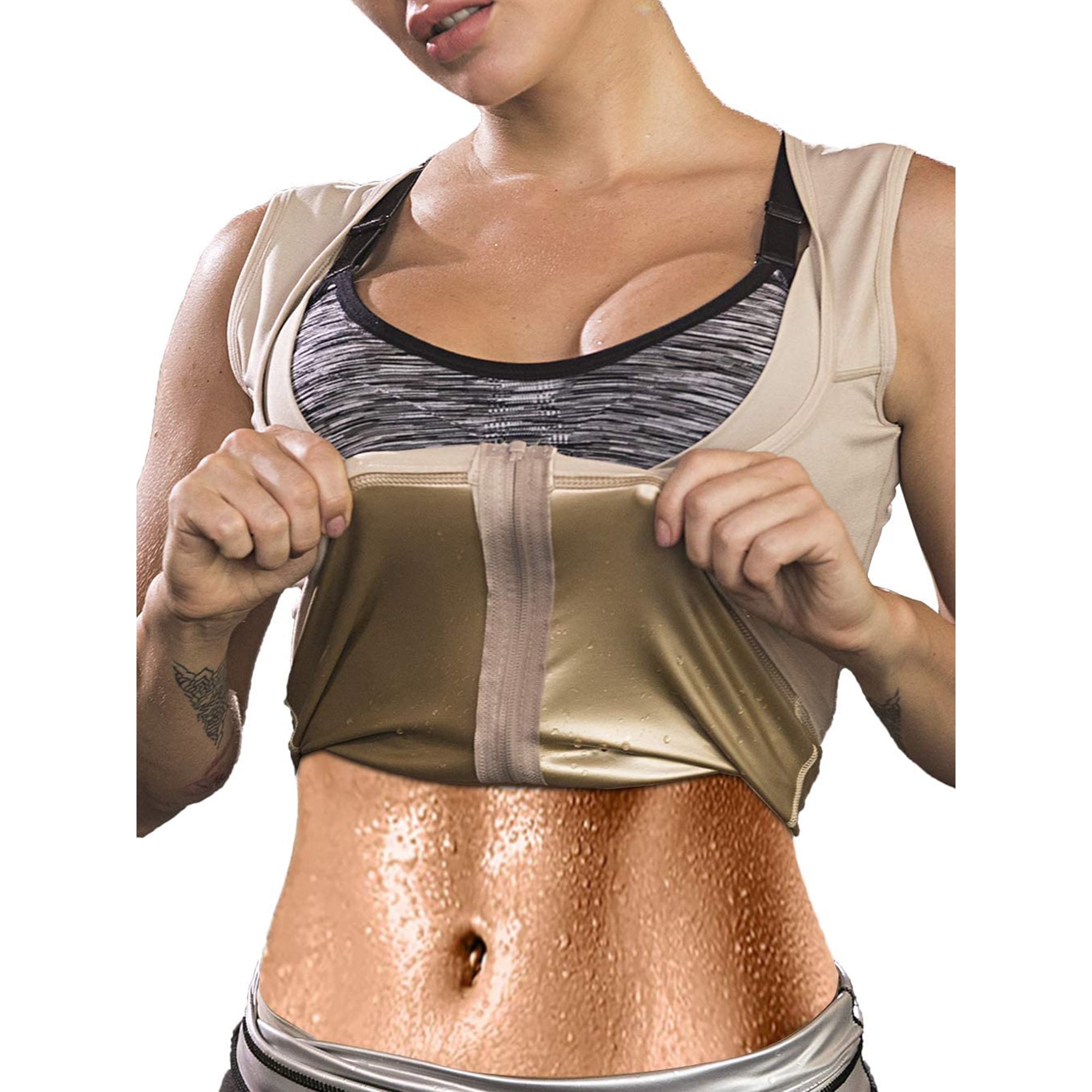 BALEAF Womens Sweat Vest Slimming Sauna Waist Trainer Weight Loss Zipper Body Shaper Shirts Polymer Tank Top